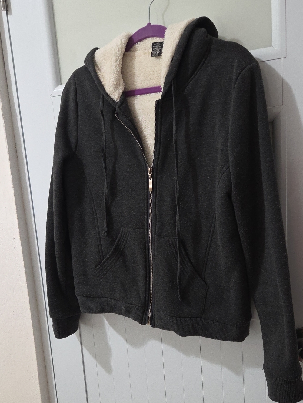 Rue21 Dark Charcoal Sherpa-Lined Zip Hoodie